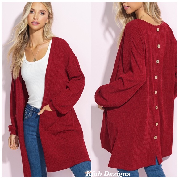 Sweaters - ❤️LAST! Ribbed Button Back Midi Pocket Cardigan!